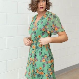 Lush Green Floral Wrap Dress